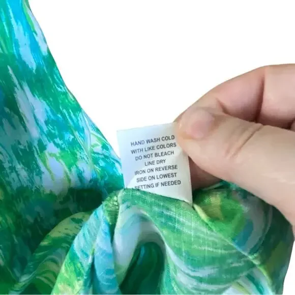 Vintage Choices 100% Linen Sleeveless Green and Blue Maxi Dress small - Picture 9 of 15